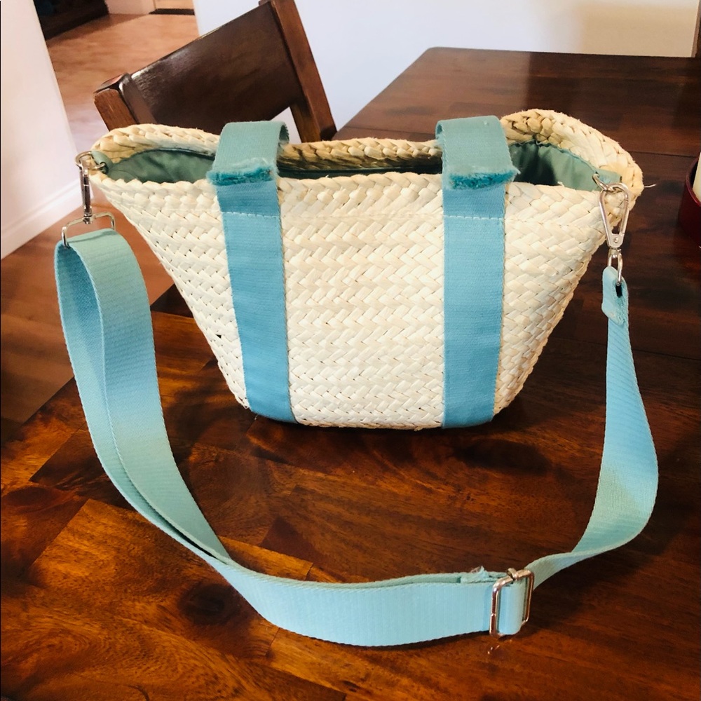 Panama jack beach tote bag new straw and Tiffany blue nylon straps! So cute!